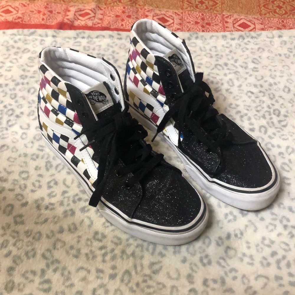 Vans sparkle checked high tops womens 8 ❤️❤️